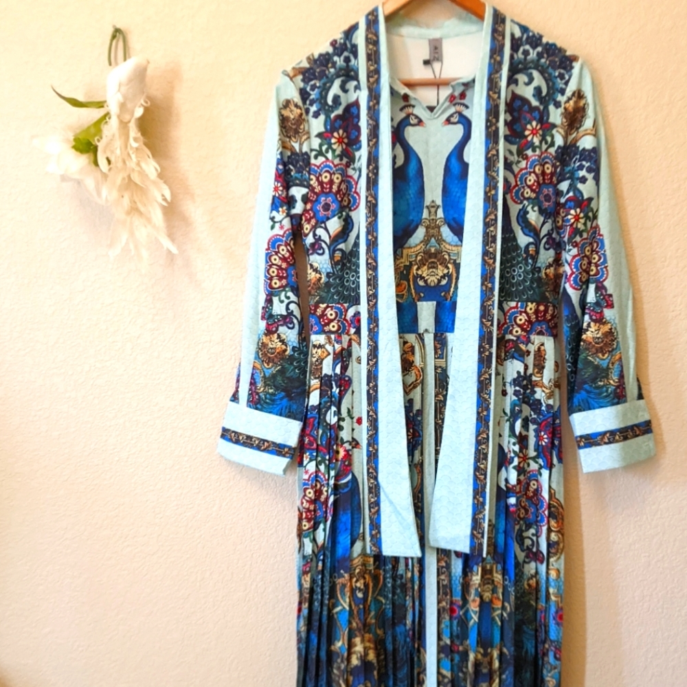 Peacock Blue Pleated Maxi Dress